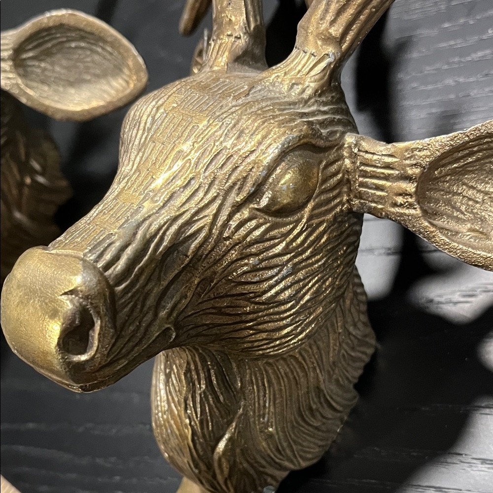Pair of Brass tone Deer Head Wall Hooks - Picture 8 of 8
